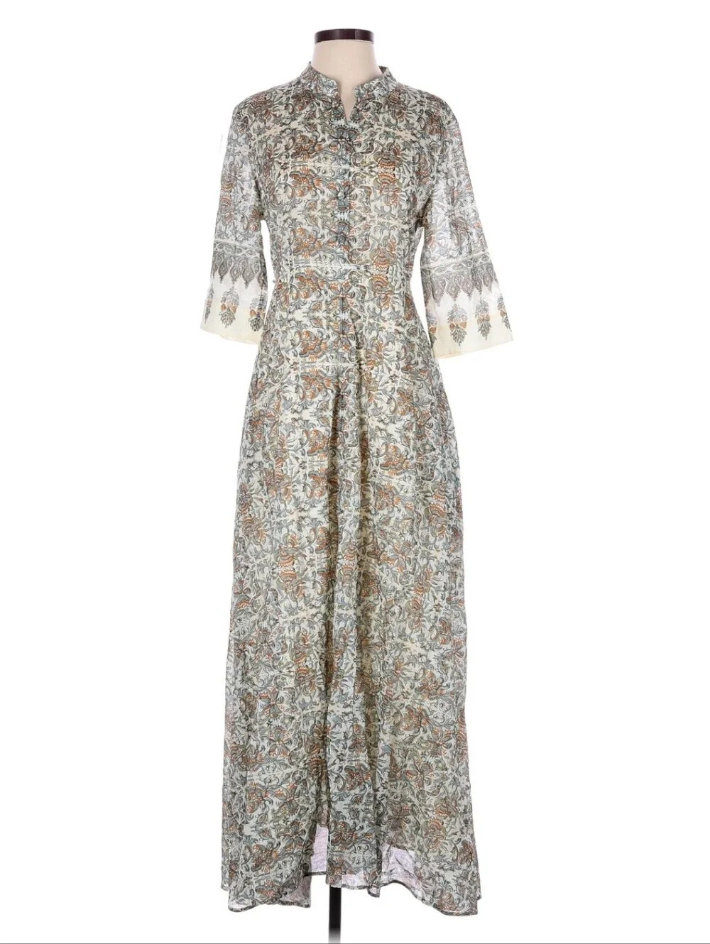 Boho Floral Maxi Dress in Cream and Brown